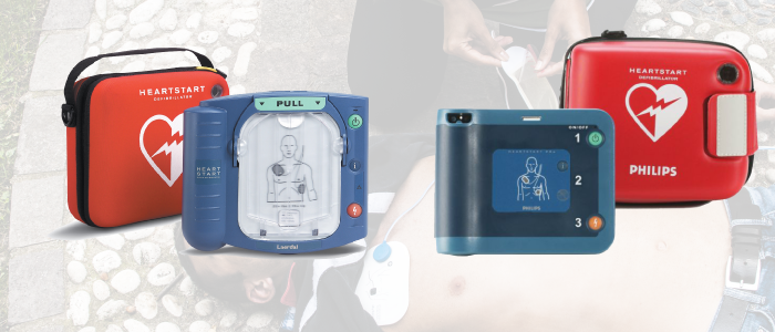 Phillips HeartStart HS1 AED (left) and Phillips HeartStart FRx AED (right)