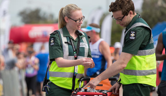 St John first aid at events volunteers with first aid kit