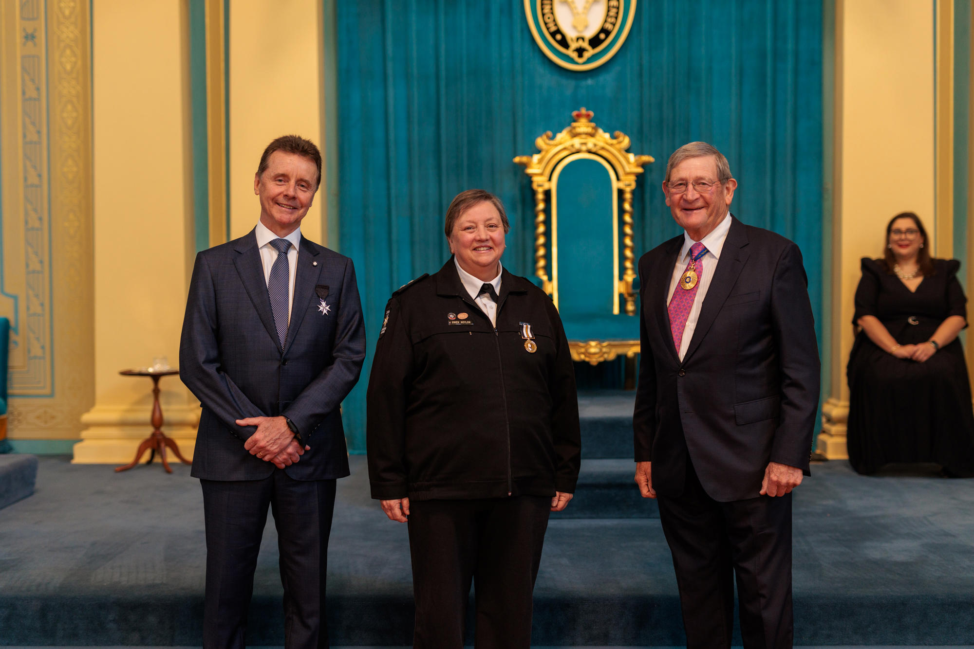 St John's Chair Mark Engel, Gwen Neylon, and the Lieutenant Governor of Victoria Professor James Angus