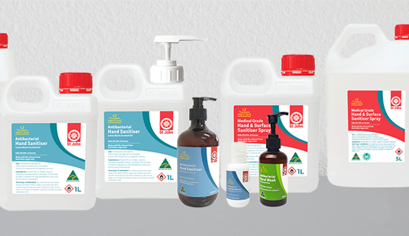 St John medical grade hand & surface sanitiser antibacterial gel and spray wash range of product