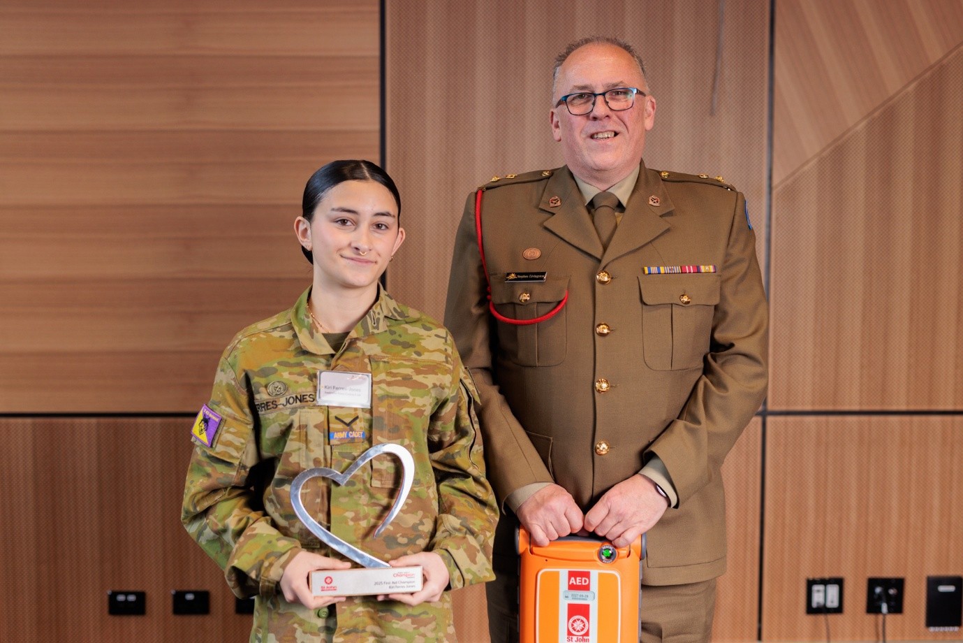 Kiri and LT COL (Australian Army Cadet) Stephen Livingston who nominated Kiri for the Champion Awards
